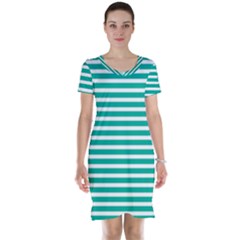 Horizontal Stripes Green Teal Short Sleeve Nightdress by Mariart