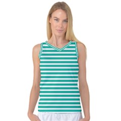 Horizontal Stripes Green Teal Women s Basketball Tank Top