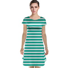 Horizontal Stripes Green Teal Cap Sleeve Nightdress by Mariart