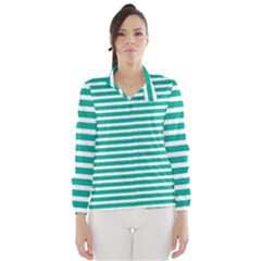 Horizontal Stripes Green Teal Wind Breaker (women) by Mariart