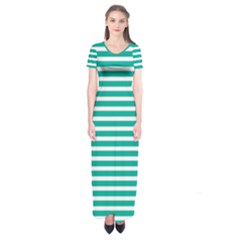 Horizontal Stripes Green Teal Short Sleeve Maxi Dress by Mariart