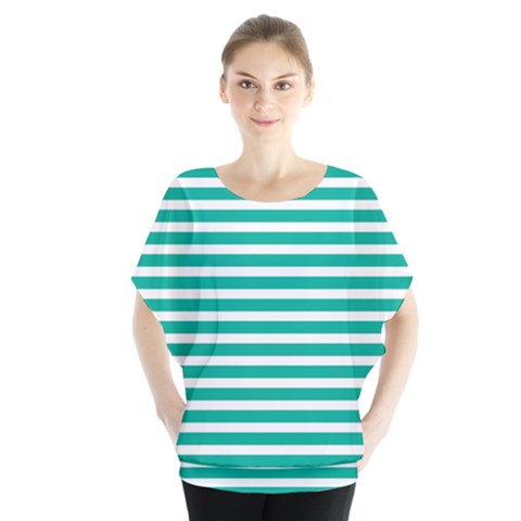 Horizontal Stripes Green Teal Blouse by Mariart