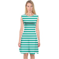 Horizontal Stripes Green Teal Capsleeve Midi Dress by Mariart