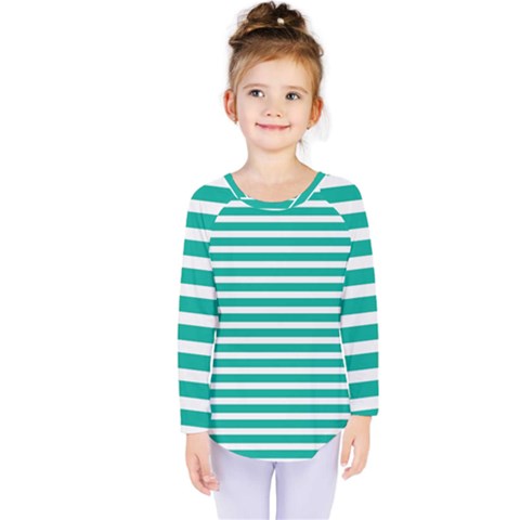 Horizontal Stripes Green Teal Kids  Long Sleeve Tee by Mariart