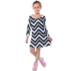 Zig Zags Pattern Kids  Long Sleeve Velvet Dress