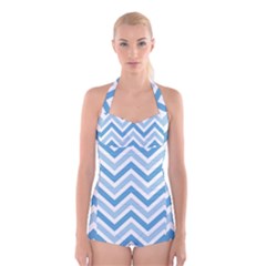 Zig Zags Pattern Boyleg Halter Swimsuit 