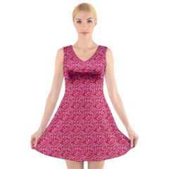 Red White And Blue Leopard Print  V-neck Sleeveless Skater Dress