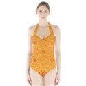 Solar mandala. Orange rangoli. Halter Swimsuit View1