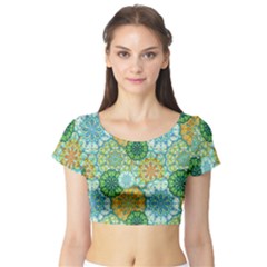 Forest Spirits  Green Mandalas  Short Sleeve Crop Top (tight Fit) by bunart