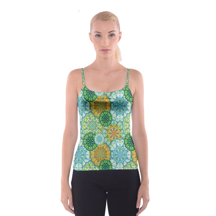 Forest Spirits. Green mandalas. Spaghetti Strap Top