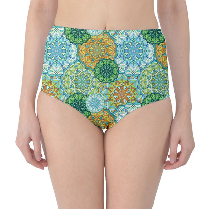 Forest Spirits. Green mandalas. High-Waist Bikini Bottoms