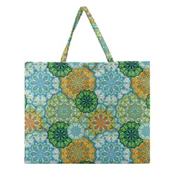 Forest Spirits  Green Mandalas  Zipper Large Tote Bag by bunart