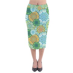 Forest Spirits  Green Mandalas  Velvet Midi Pencil Skirt by bunart