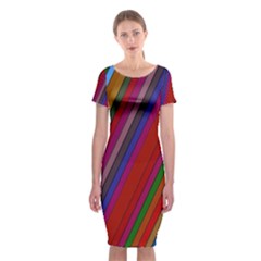 Color Stripes Pattern Classic Short Sleeve Midi Dress by Simbadda