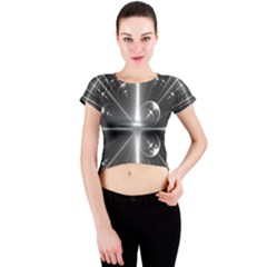 Black And White Bubbles On Black Crew Neck Crop Top by Simbadda