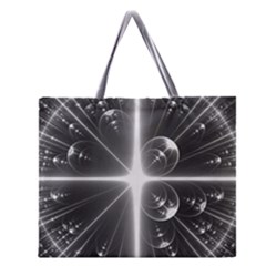 Black And White Bubbles On Black Zipper Large Tote Bag