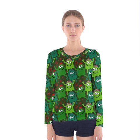 Seamless Little Cartoon Men Tiling Pattern Women s Long Sleeve Tee by Simbadda