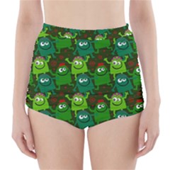 Seamless Little Cartoon Men Tiling Pattern High-waisted Bikini Bottoms by Simbadda