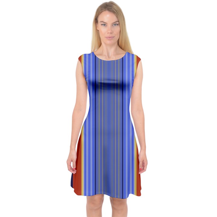 Colorful Stripes Background Capsleeve Midi Dress