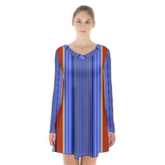 Colorful Stripes Background Long Sleeve Velvet V-neck Dress