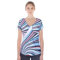 Wavy Stripes Background Short Sleeve Front Detail Top by Simbadda