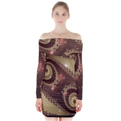 Space Fractal Abstraction Digital Computer Graphic Long Sleeve Off Shoulder Dress