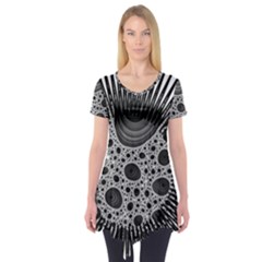 Fractal Background Black Manga Rays Short Sleeve Tunic 