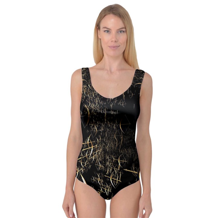 Golden Bows And Arrows On Black Princess Tank Leotard 