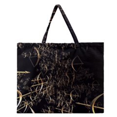 Golden Bows And Arrows On Black Zipper Large Tote Bag by Simbadda