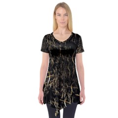 Golden Bows And Arrows On Black Short Sleeve Tunic 