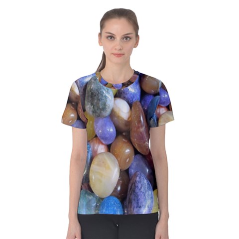 Rock Tumbler Used To Polish A Collection Of Small Colorful Pebbles Women s Cotton Tee by Simbadda