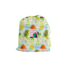 Summer House And Garden A Completely Seamless Tile Able Background Drawstring Pouches (medium)  by Simbadda