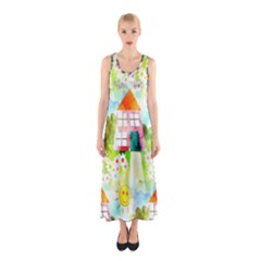 Summer House And Garden A Completely Seamless Tile Able Background Sleeveless Maxi Dress by Simbadda