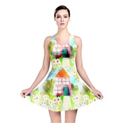 Summer House And Garden A Completely Seamless Tile Able Background Reversible Skater Dress by Simbadda