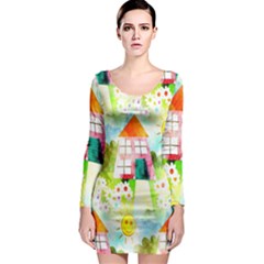 Summer House And Garden A Completely Seamless Tile Able Background Long Sleeve Bodycon Dress by Simbadda