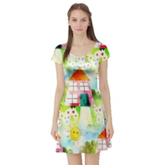 Summer House And Garden A Completely Seamless Tile Able Background Short Sleeve Skater Dress by Simbadda