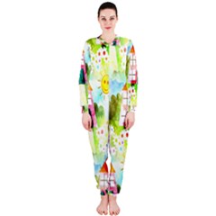 Summer House And Garden A Completely Seamless Tile Able Background Onepiece Jumpsuit (ladies)  by Simbadda