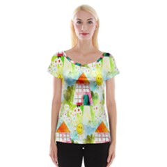 Summer House And Garden A Completely Seamless Tile Able Background Women s Cap Sleeve Top by Simbadda