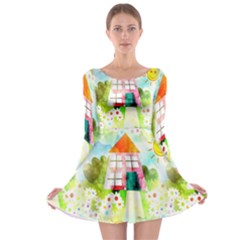 Summer House And Garden A Completely Seamless Tile Able Background Long Sleeve Skater Dress by Simbadda