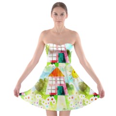 Summer House And Garden A Completely Seamless Tile Able Background Strapless Bra Top Dress by Simbadda