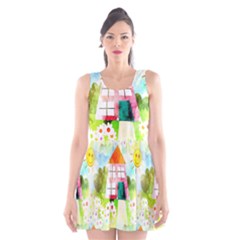 Summer House And Garden A Completely Seamless Tile Able Background Scoop Neck Skater Dress by Simbadda