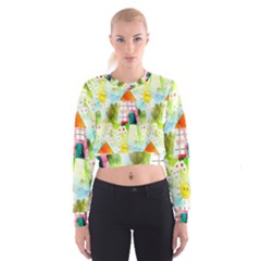 Summer House And Garden A Completely Seamless Tile Able Background Women s Cropped Sweatshirt by Simbadda