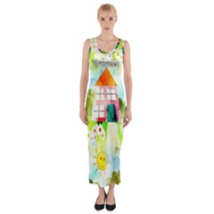 Summer House And Garden A Completely Seamless Tile Able Background Fitted Maxi Dress by Simbadda