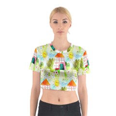 Summer House And Garden A Completely Seamless Tile Able Background Cotton Crop Top by Simbadda