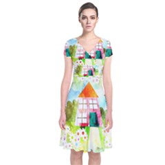 Summer House And Garden A Completely Seamless Tile Able Background Short Sleeve Front Wrap Dress by Simbadda