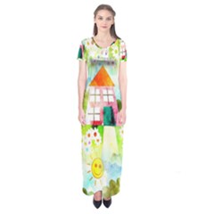 Summer House And Garden A Completely Seamless Tile Able Background Short Sleeve Maxi Dress by Simbadda