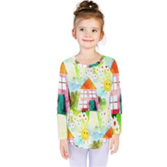 Summer House And Garden A Completely Seamless Tile Able Background Kids  Long Sleeve Tee