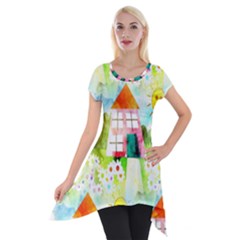 Summer House And Garden A Completely Seamless Tile Able Background Short Sleeve Side Drop Tunic by Simbadda