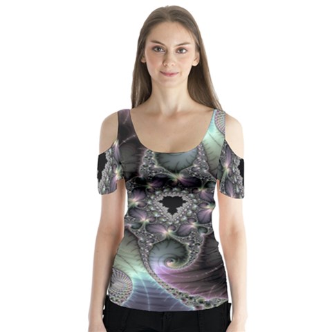 Precious Spiral Wallpaper Butterfly Sleeve Cutout Tee  by Simbadda