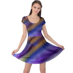 Fractal Color Stripes Cap Sleeve Dresses